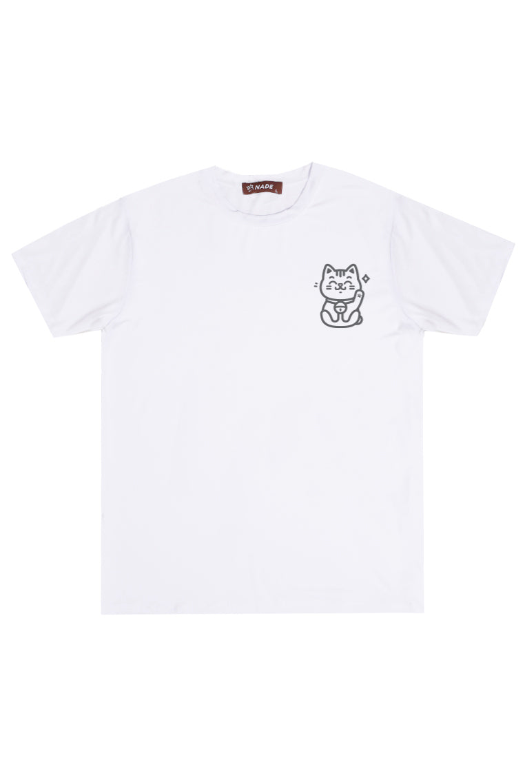 NTD63 Kaos Stretch Anti Kusut Gym Lycra Instadry "Lucky Cat" Putih