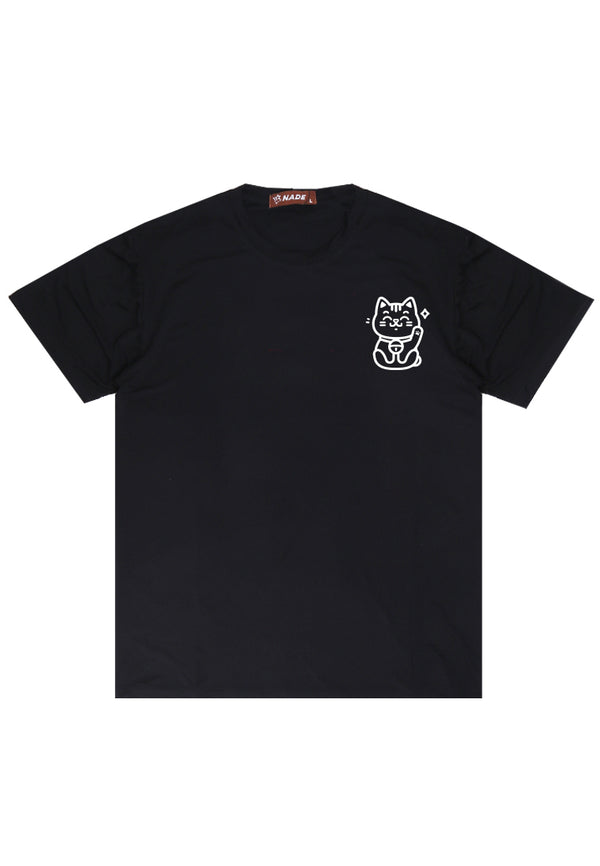 NTD64 Kaos Stretch Anti Kusut Gym Lycra Instadry "Lucky Cat" Hitam