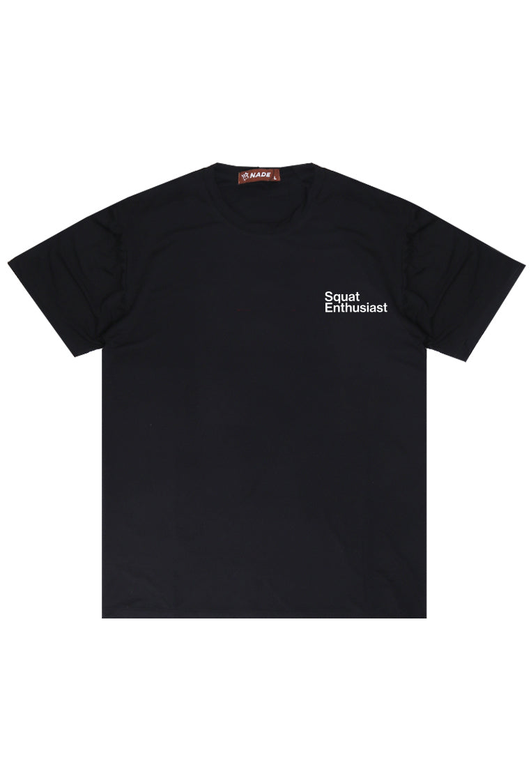 NTD65 kaos gym pria tangan pendek casual stretch "squat enthusiast" hitam