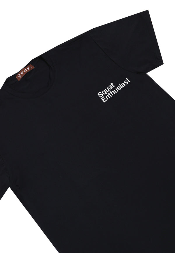NTD65 kaos gym pria tangan pendek casual stretch "squat enthusiast" hitam