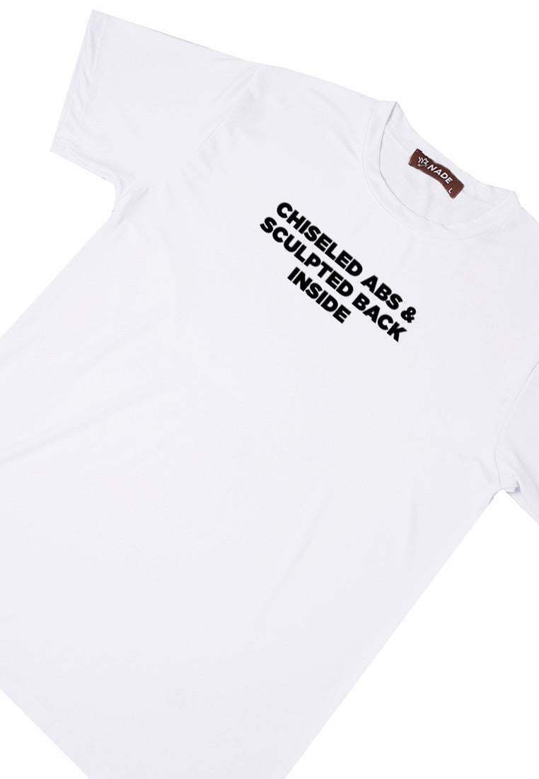 NTD66 Kaos Gym Stretch Anti Kusut Slim Fit "chiseled abs" putih