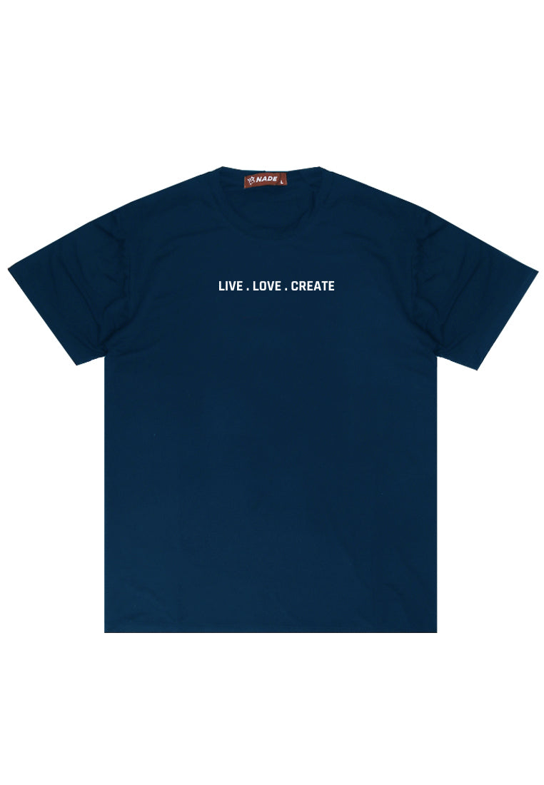NTD79 kaos slim fit pria anti kusut lengan pendek "live love create" navy