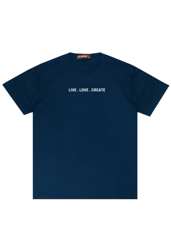 NTD79 kaos slim fit pria anti kusut lengan pendek "live love create" navy