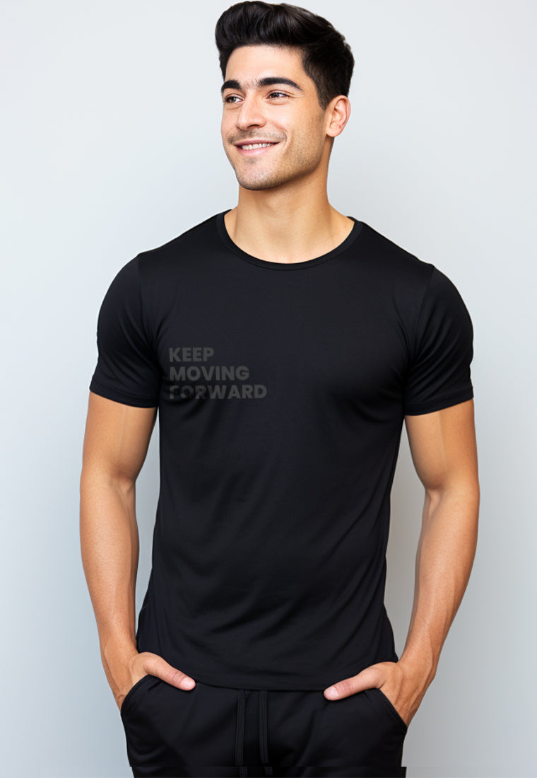 NTD92 Kaos Gym Stretch Nade "keep moving forward" hitam