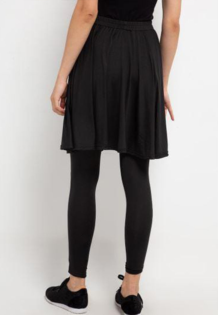 LB108 Legging Rok Olahraga Dual Layer (2-In-1) Hitam polos