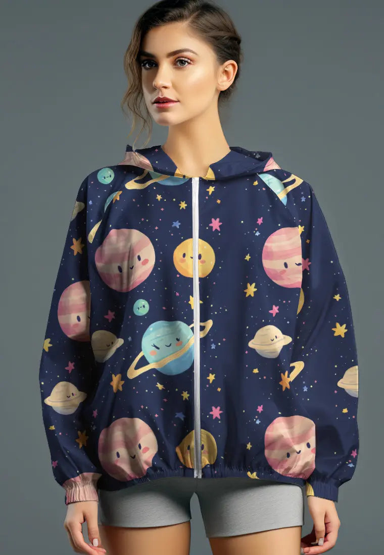 LSC98 jaket lari wanita parasut motif 