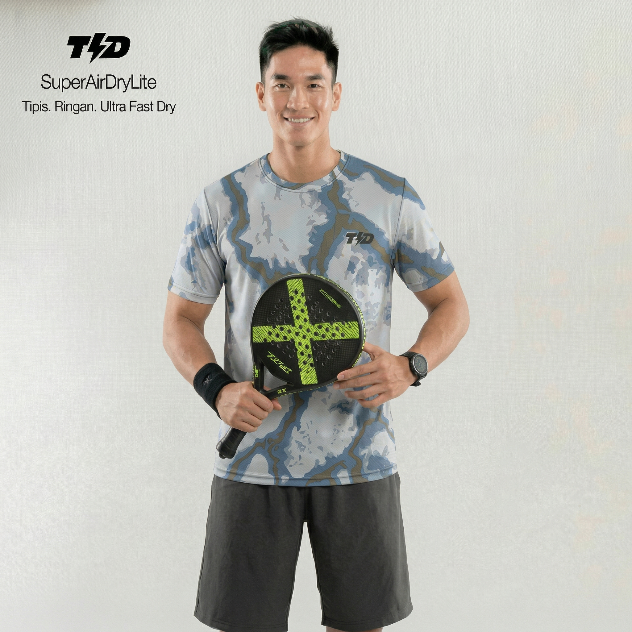 TDACTIVE Kaos Padel Pria Quick Dry | Jersey Olahraga Breathable Stretch | PORETECH berpori Tennis Training Ringan | grey river MSB59
