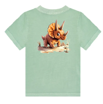 KU112 Kaos Anak "triceratops" hijau sage