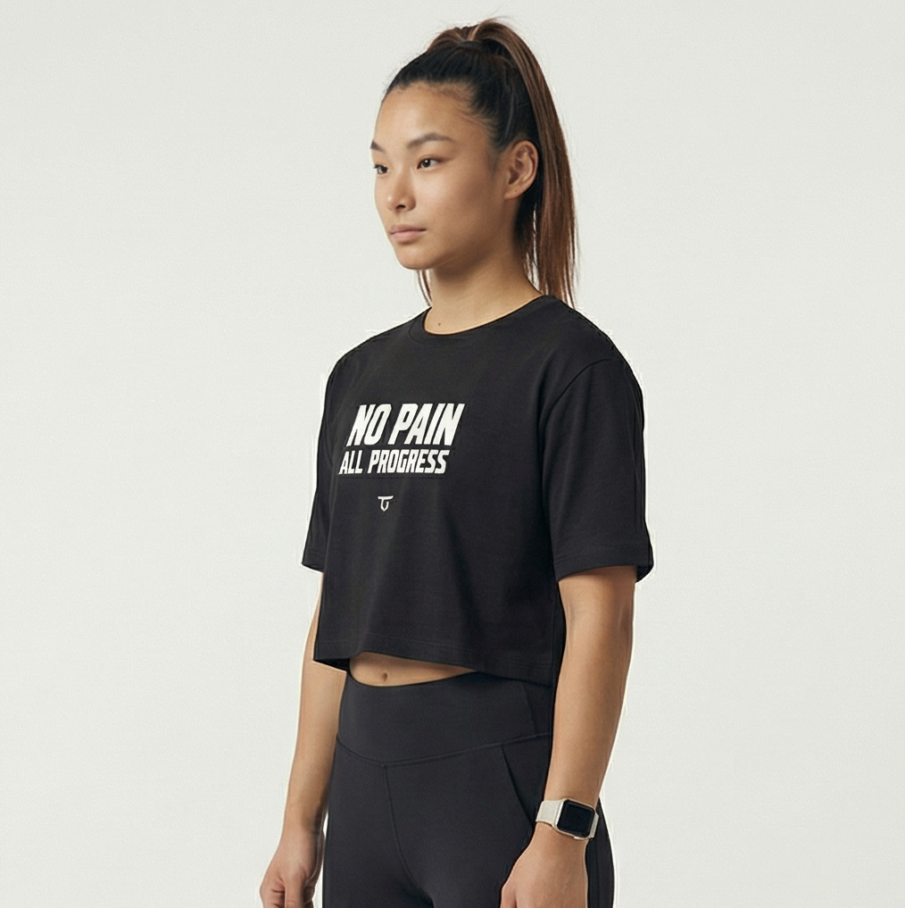 THIRDDAY Kaos Crop Oversize Gym Wanita - no pain all progress - OLC hitam LTH37