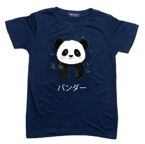 KU045 Kaos Anak Bahan Adem Halus "panda" navy