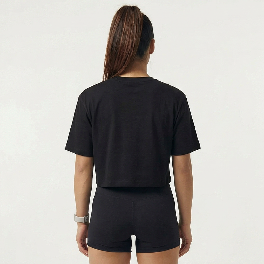 THIRDDAY Kaos Crop Oversize Gym Wanita - lifter repeat - OLC hitam LTH39