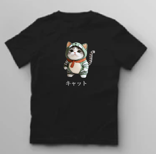 KU048 Kaos Anak Bahan Adem Halus "kucing costume" hitam