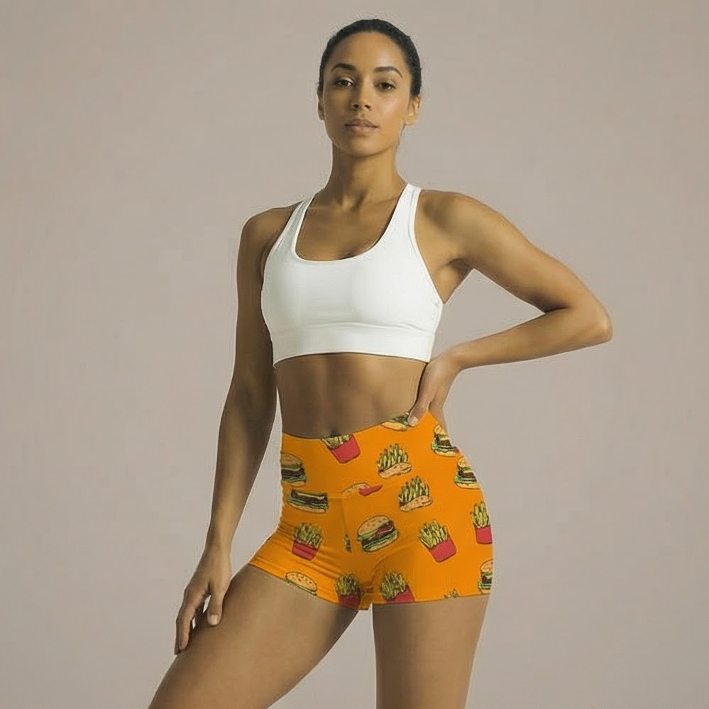 TDACTIVE Legging Gym Olahraga Pendek Motif 3inch Orange Burgers LB147