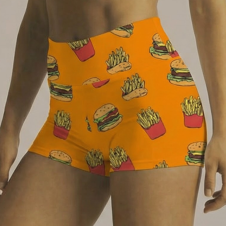 TDACTIVE Legging Gym Olahraga Pendek Motif 3inch Orange Burgers LB147