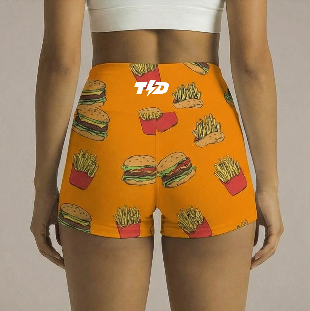 TDACTIVE Legging Gym Olahraga Pendek Motif 3inch Orange Burgers LB147