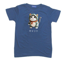 KU080 Kaos Anak Instacool "mofu cat mouse" biru denim