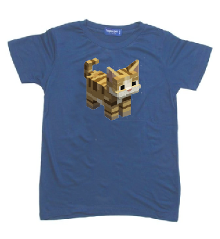 KU091 Kaos Anak "pixel cat" biru denim