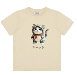 KU104 Kaos Anak "kucing costume" cream
