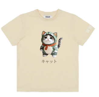 KU104 Kaos Anak "kucing costume" cream