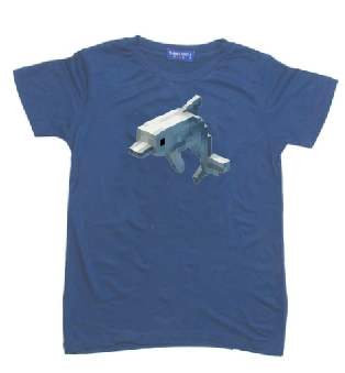 KU092 Kaos Anak "pixel dolphin" biru denim