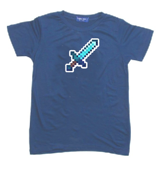 KU090 Kaos Anak "pixel sword" biru denim