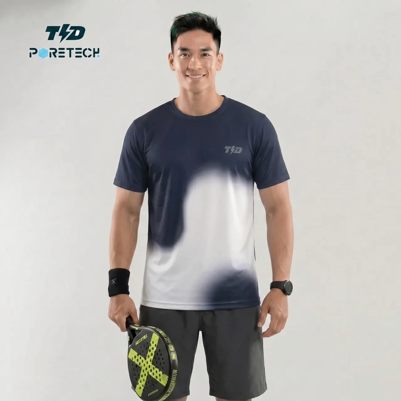 TDACTIVE Jersey Padel Pria PoreTech | cepat kering , berpori dan ringan | White flow navy white MSB82