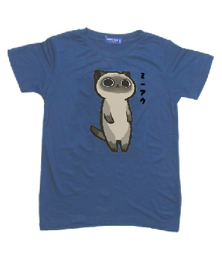 KU129 Kaos Anak Instacool "stunned cat" biru denim