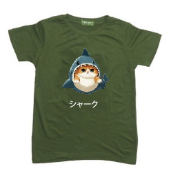 KU122 Kaos Anak Instacool "shark cat" hijau army