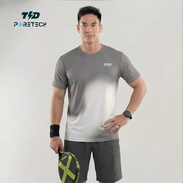 TDACTIVE Jersey Padel Pria PoreTech | cepat kering , berpori dan ringan | White flow grey white MSB83