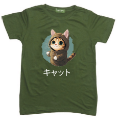 KU123 Kaos Anak Instacool "hoodie cat" hijau army