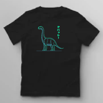 KU069 Kaos Boy Girl neon apatosaurus hitam