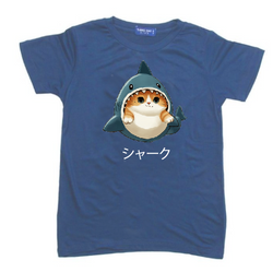 KU084 Kaos Anak Instacool "shark cat" biru denim