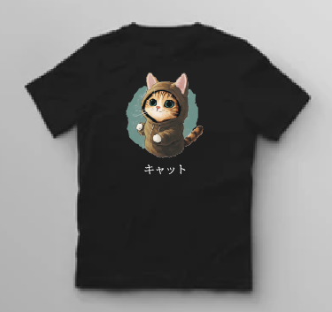 KU085 Kaos Anak Instacool "hoodie cat" hitam
