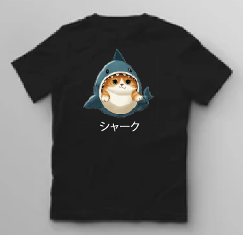 KU088 Kaos Anak Instacool "shark cat" hitam