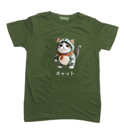 KU118 Kaos Anak Instacool "kucing costume" hijau army
