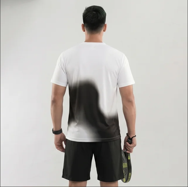 TDACTIVE Jersey Padel Pria PoreTech | cepat kering , berpori dan ringan | White flow black white invert MSB81