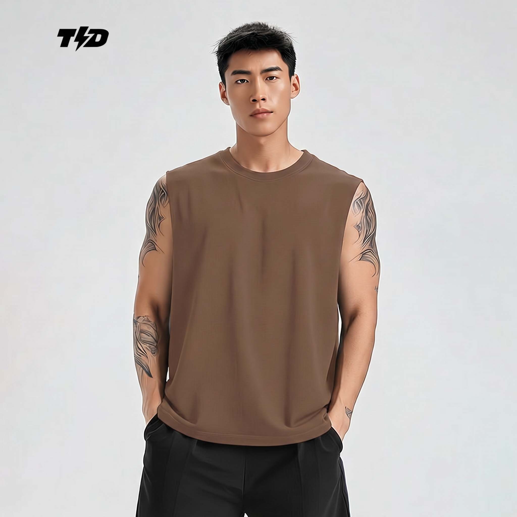 TDACTIVE Kaos Lari Kalcer Kutung Cloud Cotton 24s polos coklat MSB67
