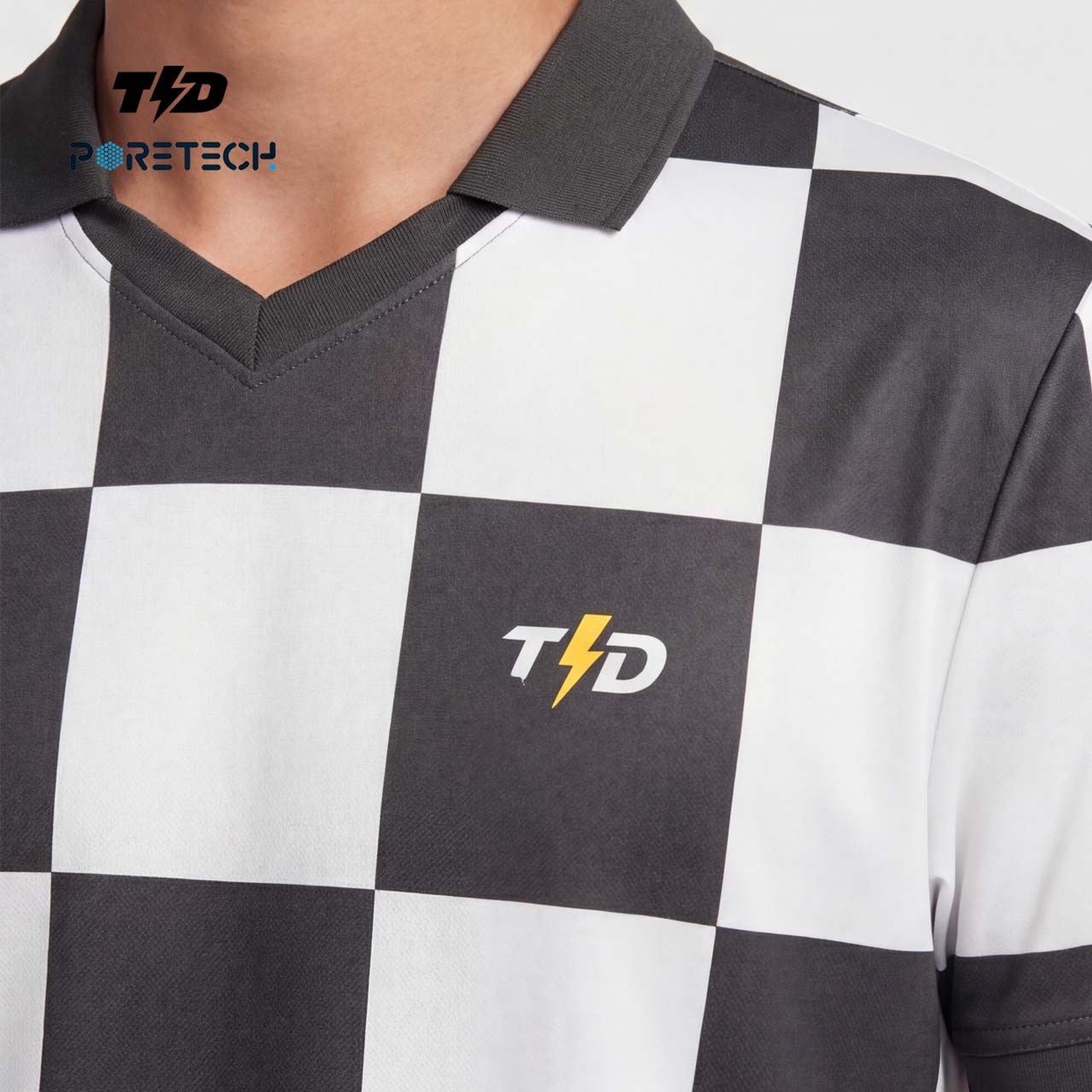 TDACTIVE Jersey Padel Pria Kaos Polo Olahraga Pria PoreTech Adem Seperti Katun Cepat Kering Padel Tenis Badminton - Checkerboard Abu MSB78