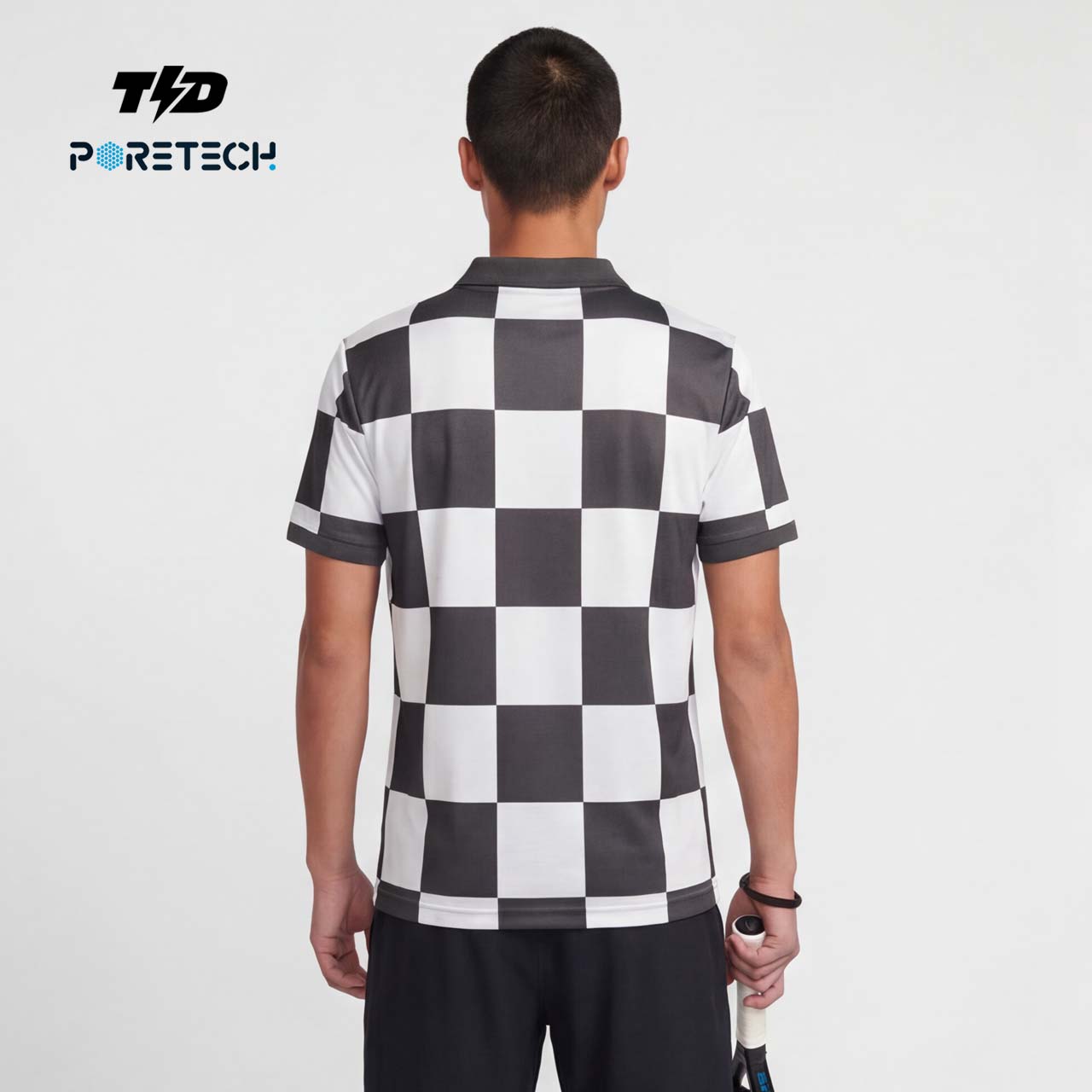 TDACTIVE Jersey Padel Pria Kaos Polo Olahraga Pria PoreTech Adem Seperti Katun Cepat Kering Padel Tenis Badminton - Checkerboard Abu MSB78