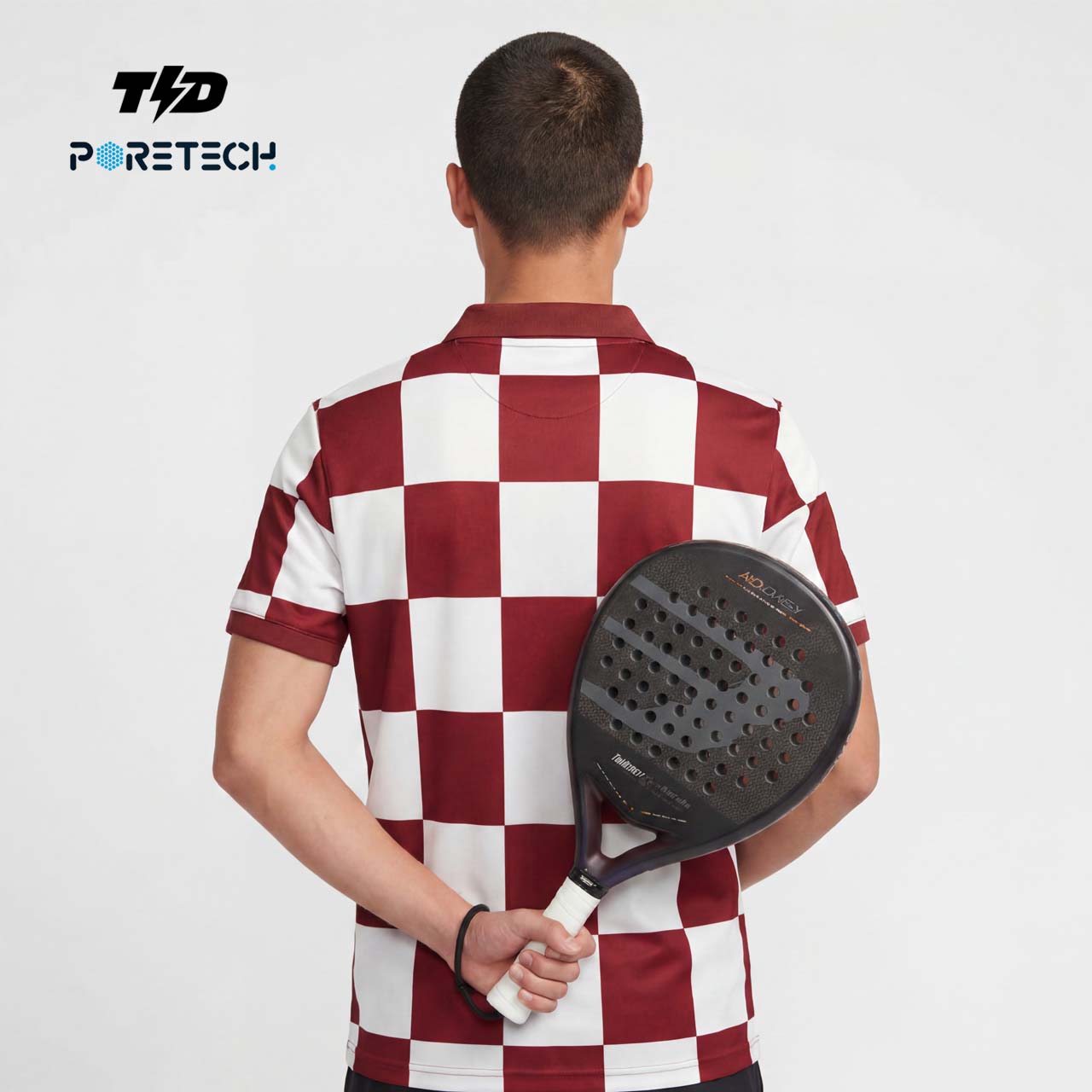 TDACTIVE Jersey Padel Pria Kaos Polo Olahraga Pria PoreTech Adem Seperti Katun Cepat Kering Padel Tenis Badminton - Checkerboard Maroon MSB79