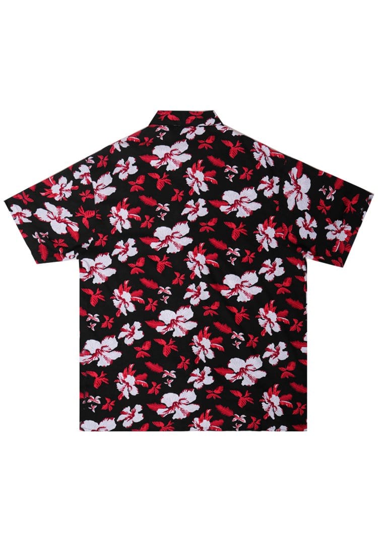 Nade Japan NTA46 Kemeja pantai kasual pria Motif Hibiscus Hitam