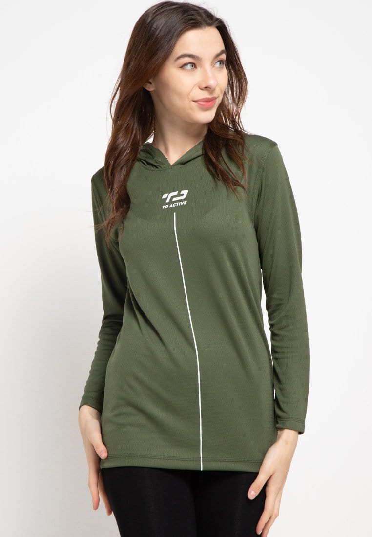 Td Active LS020 Sport LS Long Sleeve Hoodie Wanita Hijau Army