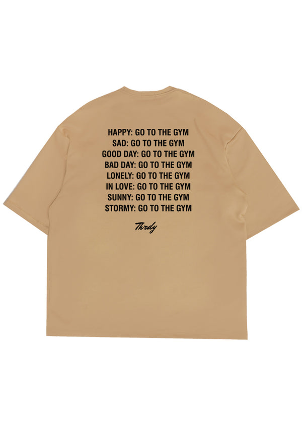 MTQ22 kaos oversize gym pria distro bahan tebal scuba "go to the gym" khaki