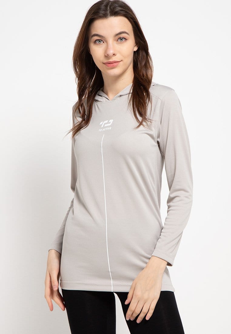 Td Active LS018 Sport LS Long Sleeve Hoodie Wanita Abu Muda