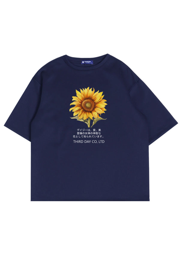 MTP70 kaos oversize flower sunflower bunga matahari bahan tebal scuba pria "big sunflower" navy