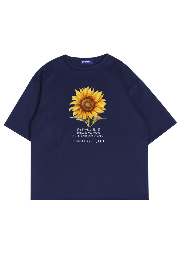 MTP70 kaos oversize flower sunflower bunga matahari bahan tebal scuba pria "big sunflower" navy