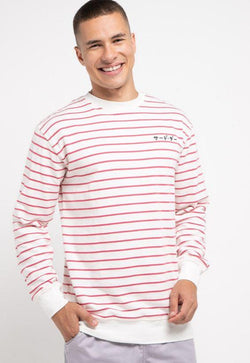 Third Day MO186 sweater casual pria dakir katakana stripe putih pink