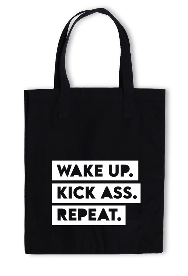 AMC90 totebag aesthetic kanvas pria wanita hitam black "wake up kick ass"