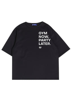 MTP37 kaos oversize gym bahan scuba tebal pria "gym now party later" hitam