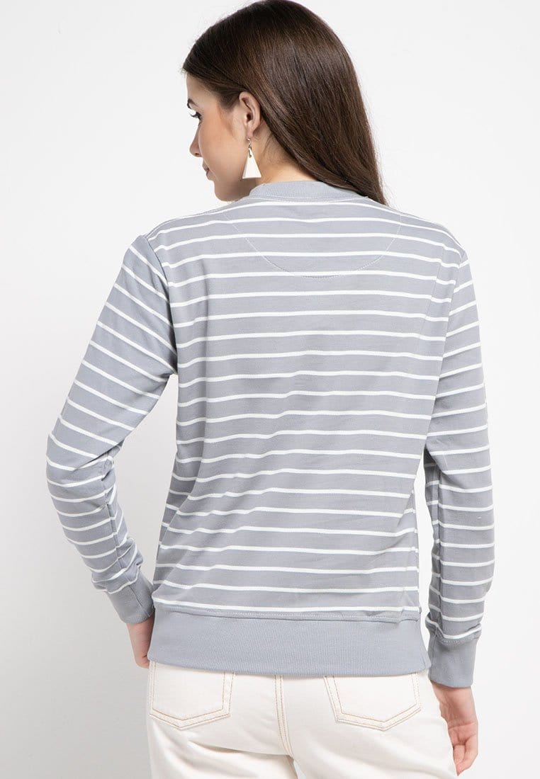 LO009 Thirdday sweater casual wanita dakir katakana stripe putih abu